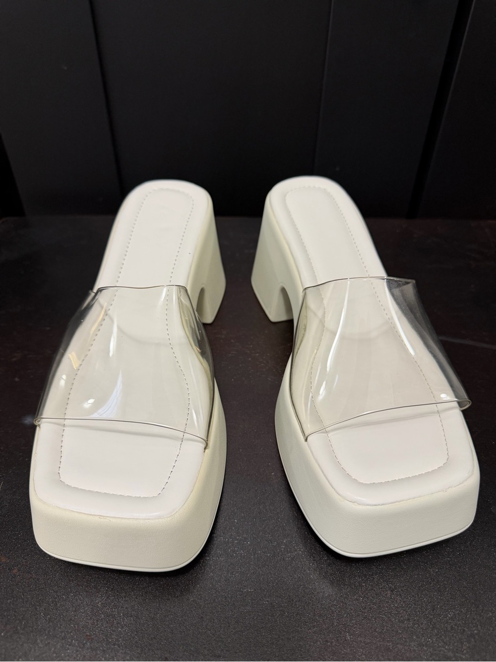 SHEIN White Platform Mules with Clear Strap
